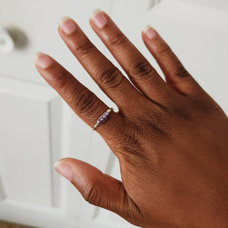 Silver Beaded Wire Rings, Dainty Seed Bead Rings image 9