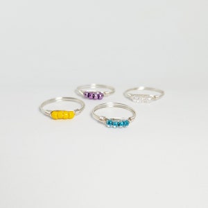 Silver Beaded Wire Rings, Dainty Seed Bead Rings image 3