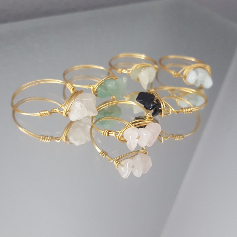 Multi-Gemstone Gold Wire Ring, Minimalist Ring, Gold Filled Stackable Ring image 4