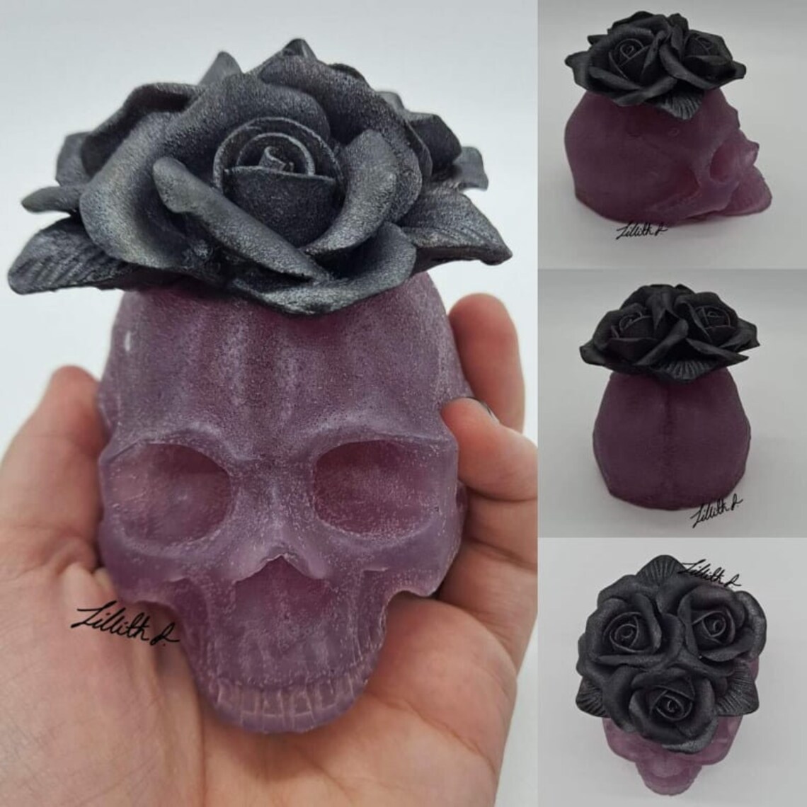 Custom Resin Skull and Roses Sculpture Etsy
