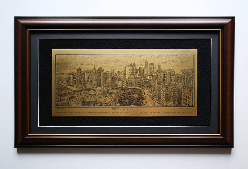 Etching Brass plate The Heart of New York Original Aert. Manhattan circa 1908