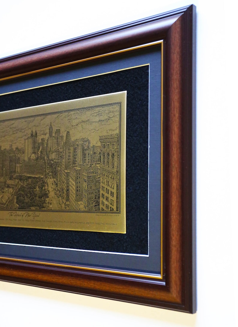 Etching Brass plate The Heart of New York Original Aert. Manhattan circa 1908