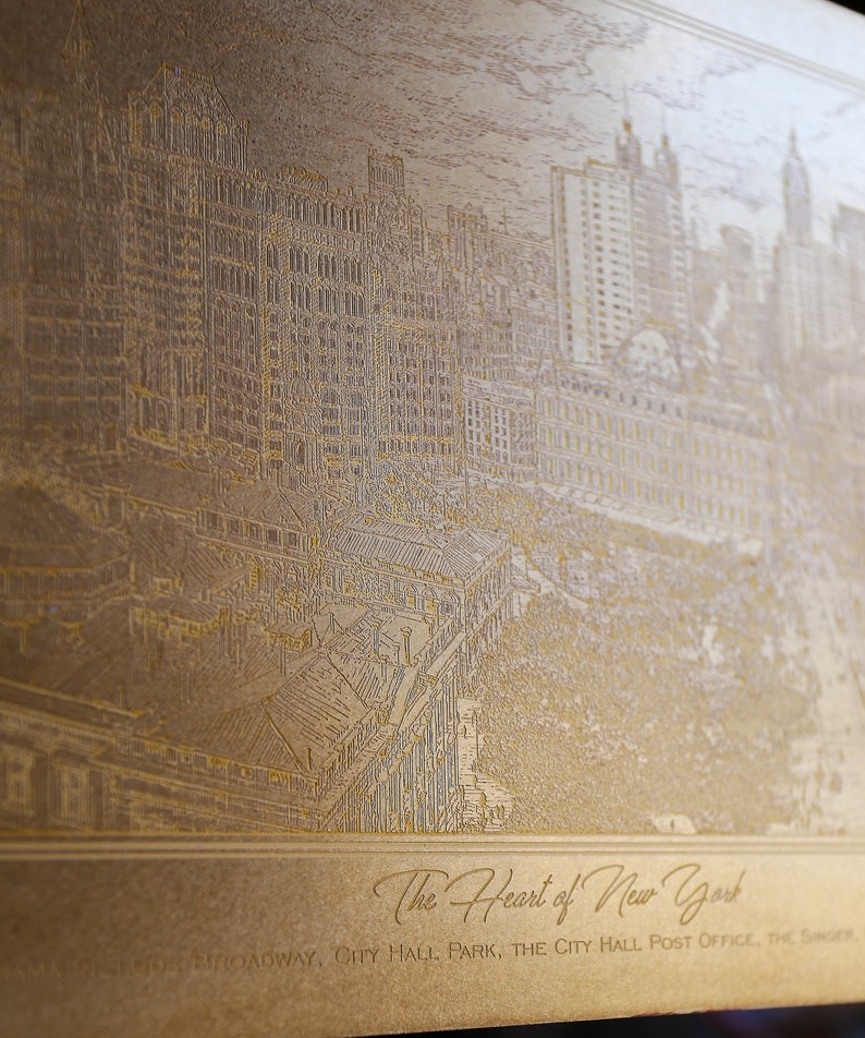 Etching Brass plate The Heart of New York Original Aert. Manhattan circa 1908