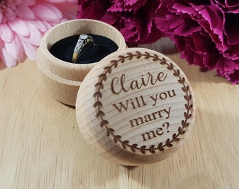 Personalised Proposal Engagement Ring Box, Will You Marry Me, Wooden Box add any text and huge range of design to choose from.