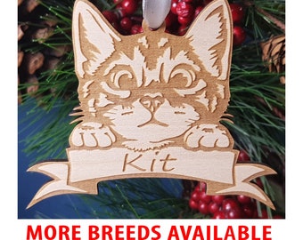Cat Christmas Tree Hanger, Personalised Gift for Cat Lovers, Kitten Xmas Decoration, Name Bauble for Felines, Cat Lady Present for Birthday