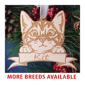 Cat Christmas Tree Hanger, Personalised Gift for Cat Lovers, Kitten Xmas Decoration, Name Bauble for Felines, Cat Lady Present for Birthday