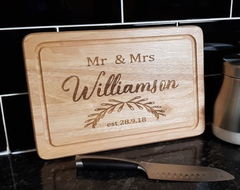 Wedding Anniversary Personalised Mr /& Mrs Est Love Birds Wooden Chopping Board