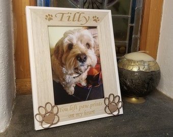 Pet Photo Personalised Frame, Memorial Lost loved Dog, Cat, animal RIP, Angel FurBaby, Feather and Paw Print design, add any text, 3D Design