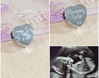 Personalised Baby Shower Gift, 1st Mothers Day Scan photo Heart Charm, 3D Scan, Mummy to Be, Nanny to be, Baby Announcement, Add any text