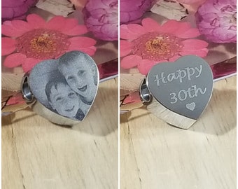 Personalised Heart Charm Engraved Photo, For Girlfriend, Wife, Mummy, Grandma, Nan, Friend - Add your own photos and text