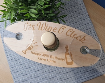 Wine Bottle and Glass Holder, Personalised Wine Butler, Wooden Glass Carry Rack with Many Designs. Birthday, Christmas Gift for Wine Lover,