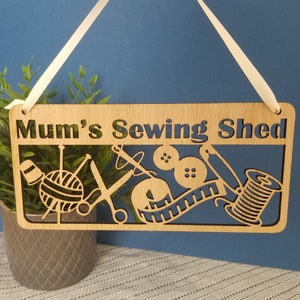 Sewing Room Name Door Plaque / Hanger Personalised with Name or Shop Name, Mothers Day Gift for Knitter, Seamstress, Sewer, Crafter.