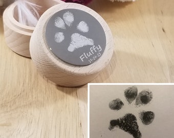 Pet Hair Memorial Box, Personalised with own Paw Print or Photo and add any text. Dog and Cat Memory Urn. In Loving Memory for Lost Pet