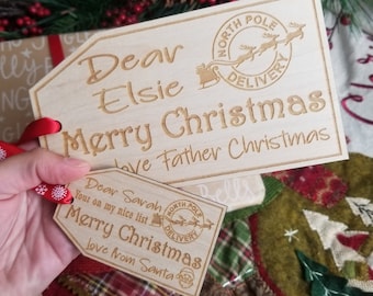 Large Santa Christmas Gift Tag, Personalised with Name and own Text, Father Christmas Label for Xmas Presents, North Pole Special Delivery