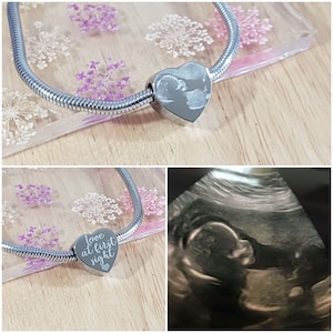 Personalised Baby Shower Gift, 1st Mothers Day Scan photo Heart Charm, 3D Scan, Mummy to Be, Nanny to be, Baby Announcement, Add any text image 2