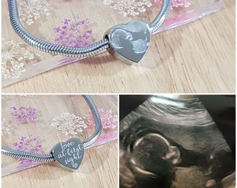 Baby Shower Gift, Personalised Scan photo Engraved Heart Charm, 3D Scan, Grandmother to be, Nanny, Best Mum, Mummy To Be, Pregancy Keepsake