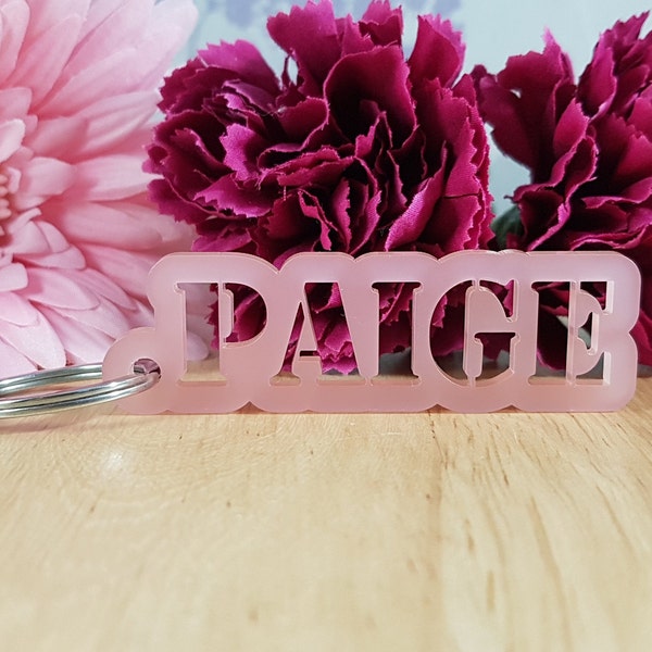 Name Keyring - Personalised Keychain - Engraved or cut out name - Acrylic or Wood with huge choice of colours - Bag Tag, Lunch Box Label