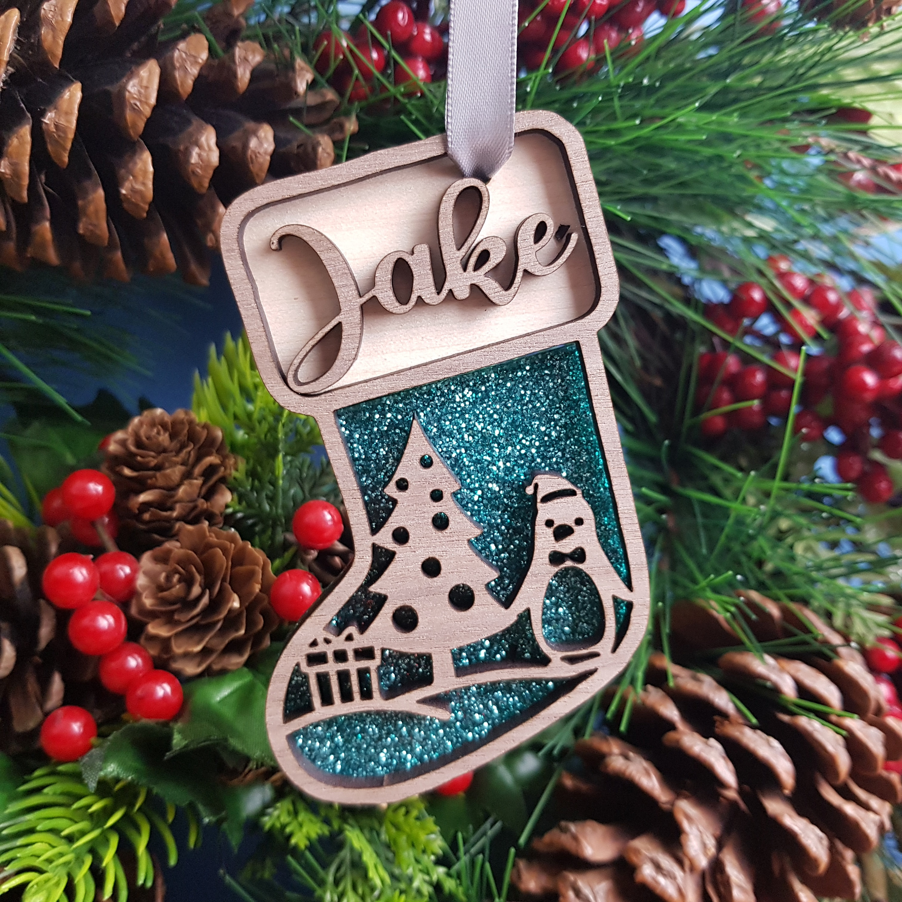 Personalised Christmas Stocking, Penguin Family Ornament, Tree Hanger, Reindeer Xmas Name Decoration, Snowman Bauble, Xmas Gift Keepsake