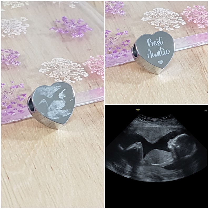 Personalised Baby Shower Gift, 1st Mothers Day Scan photo Heart Charm, 3D Scan, Mummy to Be, Nanny to be, Baby Announcement, Add any text image 6