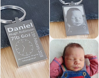 New Baby Gift, Personalised Engraved Keyring Calendar - New Parent Gift - Baby Announcement. Gift for Dad, Mum, Grandad, Grandma, Uncle