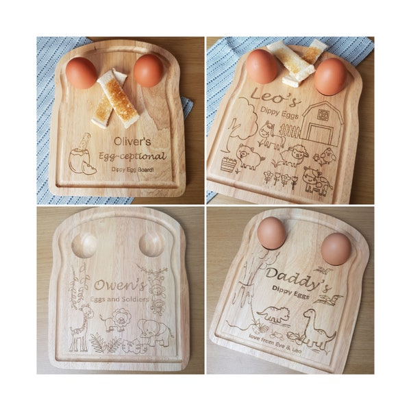 Tabla de desayuno personalizada Dippy Egg, tabla temática de huevos y soldados para niños, dinosaurio, robot, espacio, unicornio, princesa, niño, niña, unisex