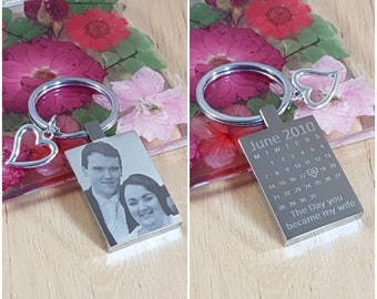 Valentines Gift, Personalised Engraved Keyring Calendar, Special Date ANY design, photo, text, Wife, Husband, Girlfriend, Boyfriend, Spouse,