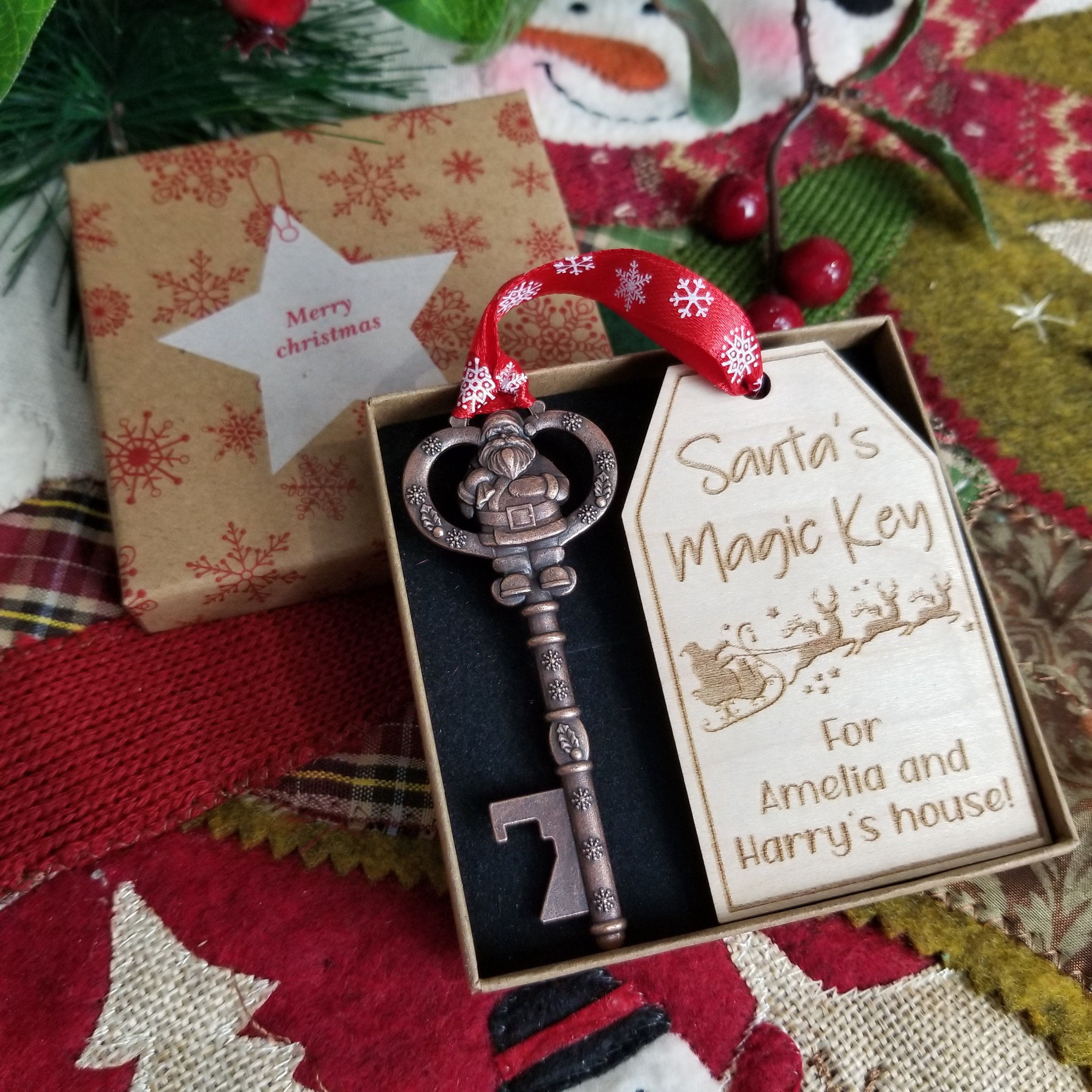 A Magic Santa Key Lets Santa in if you dont have a chimney Bronze Snowflake Charm Christmas Eve Box 