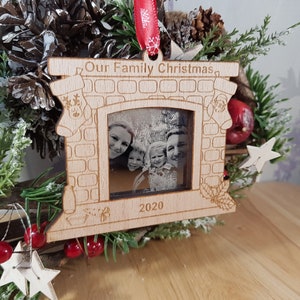 Christmas Fireplace Photo Tree Bauble, Personalised Gift for Grandparents, Family Xmas Keepsake, Stocking Filler Gift, Secret Santa Present