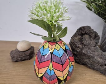 Hand Painted Rainbow Patten Mini Ceramic Bud Vase for Fresh or Dried Flowers, Handmade Small Pottery Flower Vase, Gifts for Women, New Home