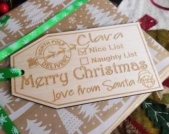 Santa Christmas Gift Tag, Personalised with Name and own Text, Label for Xmas Presents, Gift from Father Christmas, Special North Pole Tag