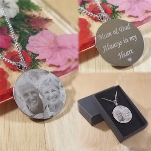 Memorial Photo Pendant for Men, Mans Personalised Keepsake Necklace with Ball Chain, Add any Text, Birthday Gift for Him, In Loving Memory