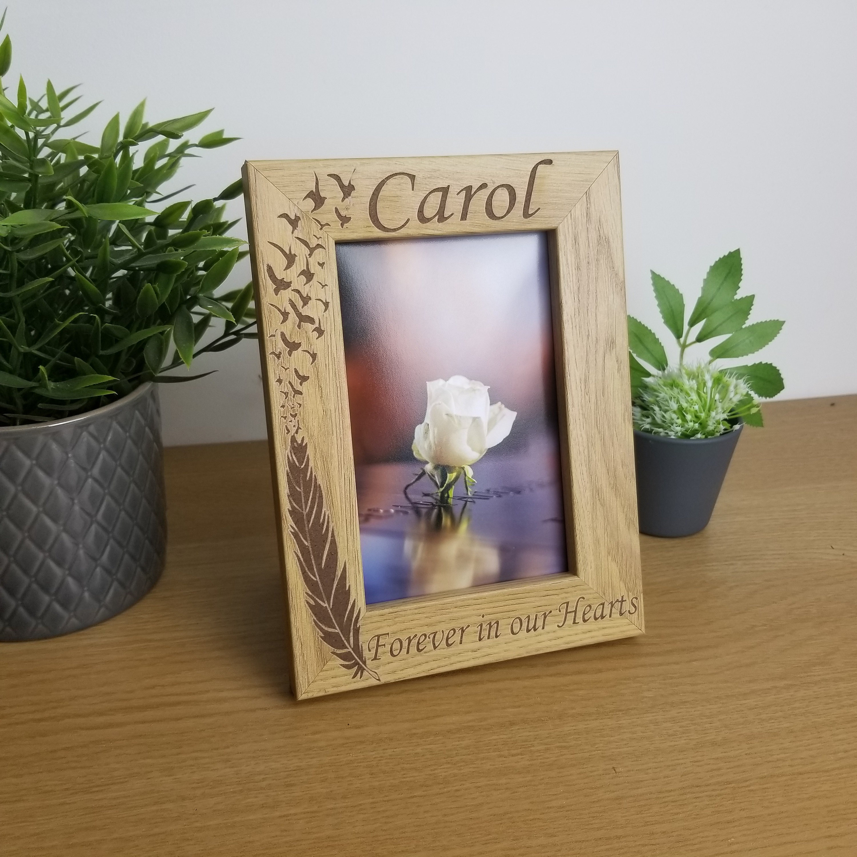 Personalised Memorial Photo Frame, Sympathy Gift for Funerals, Feather ...