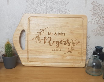 Wedding Gift, Personalised Wood Chopping Board, Mr & Mrs, Anniversary, Present for the couple, Chose from different designs and add any text