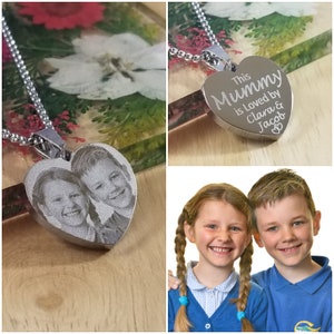 Personalised Necklace Photo Engraved Heart Pendant - Mummy, Girlfriend, Wife, Grandmother, Birthday, Wedding, Anniversary, Memorial Gift