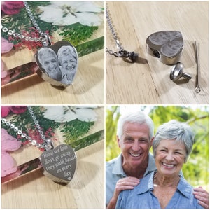 Personalised Photo Urn Necklace, Memorial Handwriting Pendant to hold Cremation Ashes, In Loving Memorial Heart with Chain, Add any Text