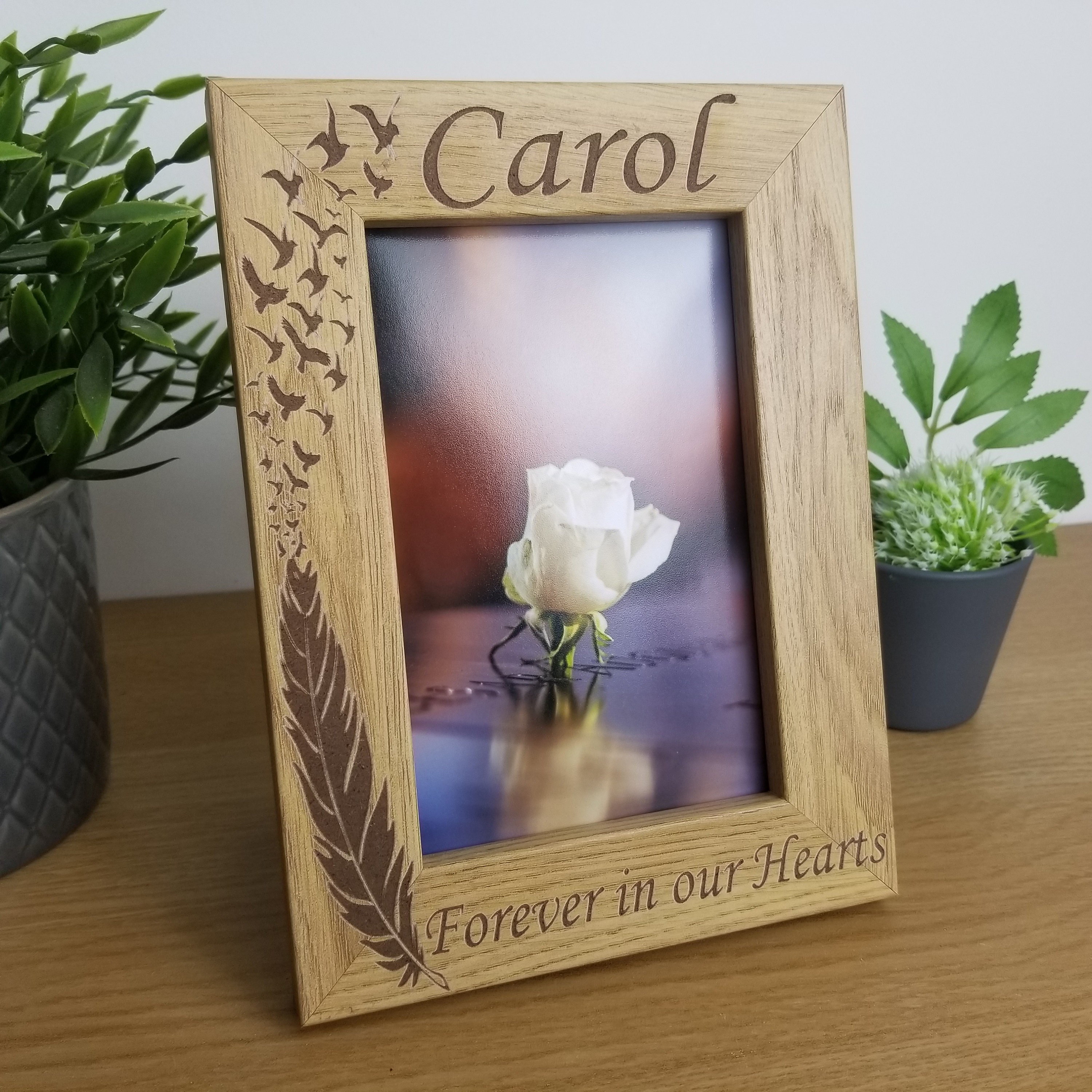 Personalised Memorial Photo Frame, Sympathy Gift for Funerals, Feather ...