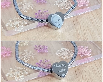 Photo Heart Charm, Personalised Engraved Gift for your Girlfriend, Wife, Mummy, Grandma, Nan, Friend - Birthday, Anniversary, Valentines