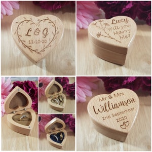 Heart Wedding Ring Box, Personalised Wood Ring Storage Box, Page Boy Accessory, Customised with own text & loads of designs to choose from