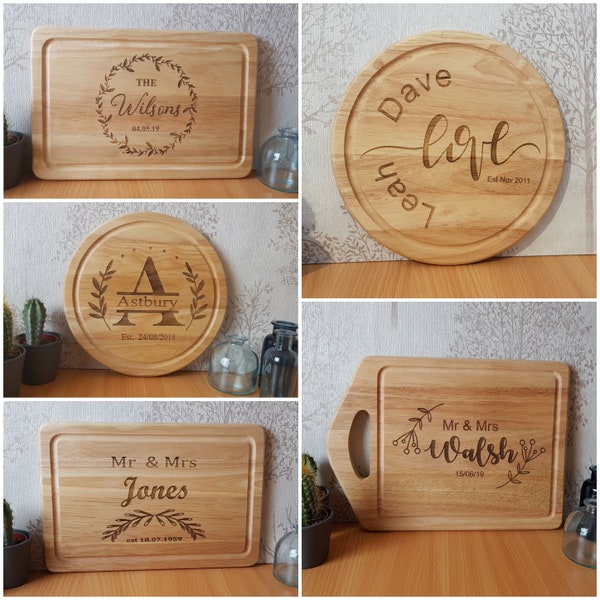 Planche à pain de mariage, planche à découper en bois cadeau personnalisé, Mme et Mme, M. et M., Mme et Mme, noms et date, cadeau du 5e anniversaire