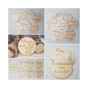 Disques personnalisés baby milestone age photo prop, nouveau-né ou cadeau de douche de bébé pour les femmes enceintes, floral, woodland ou zoo conceptions