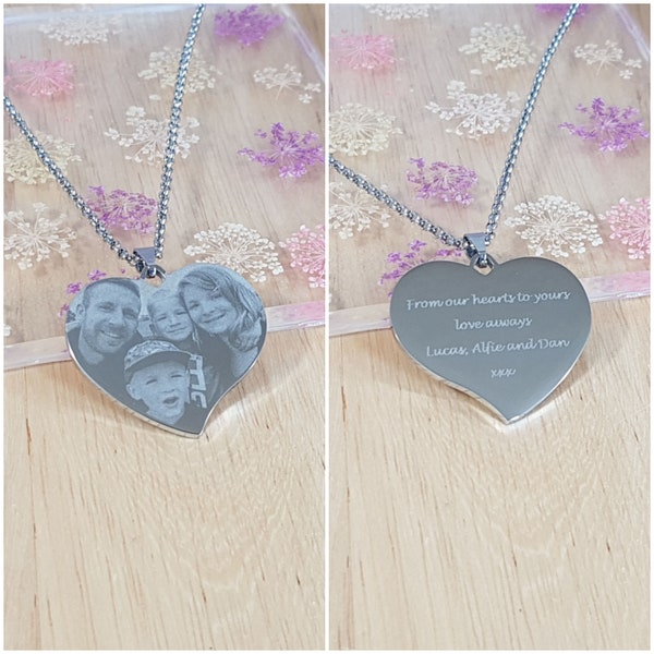 Mothers Day Necklace, Personalised Heart Pendant with Necklace, Add Photos, Hand Prints, Handwriting and text, Mummy, Mummy to be, Grandma