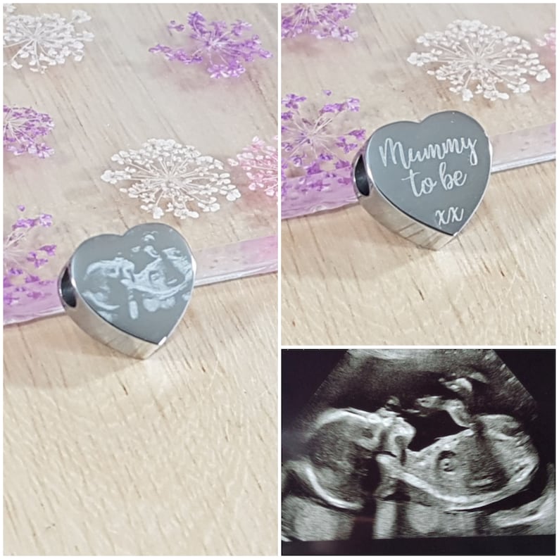 Personalised Baby Shower Gift, 1st Mothers Day Scan photo Heart Charm, 3D Scan, Mummy to Be, Nanny to be, Baby Announcement, Add any text image 1