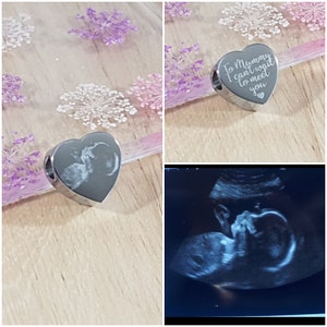 Personalised Baby Shower Gift, 1st Mothers Day Scan photo Heart Charm, 3D Scan, Mummy to Be, Nanny to be, Baby Announcement, Add any text image 3