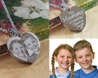 Personalised Necklace Photo Engraved Heart Pendant - Mummy, Girlfriend, Wife, Grandmother, Birthday, Wedding, Anniversary, Memorial Gift