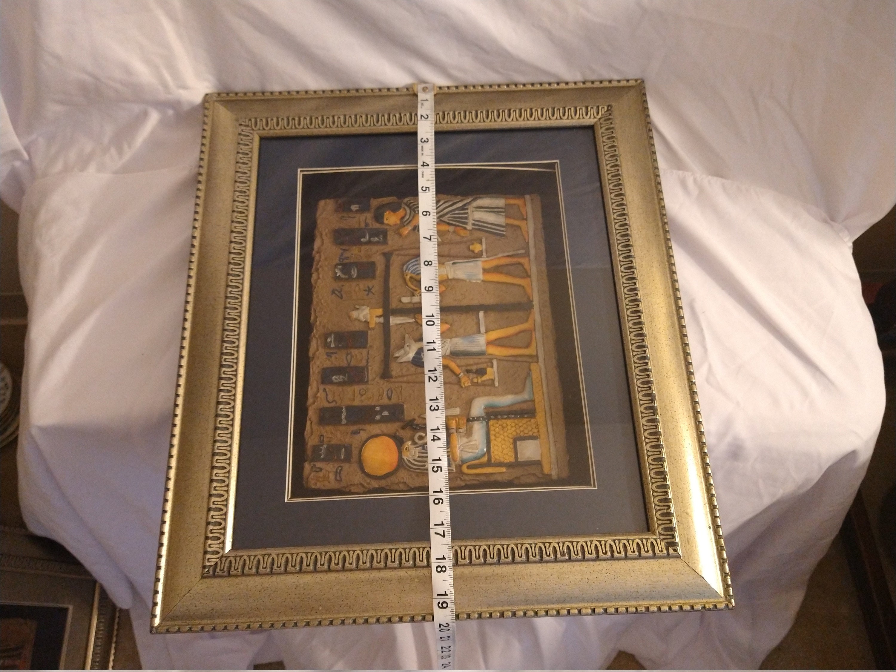 Large Vintage Egyptian Art Framed Inside Shadow Box 17X19 Etsy