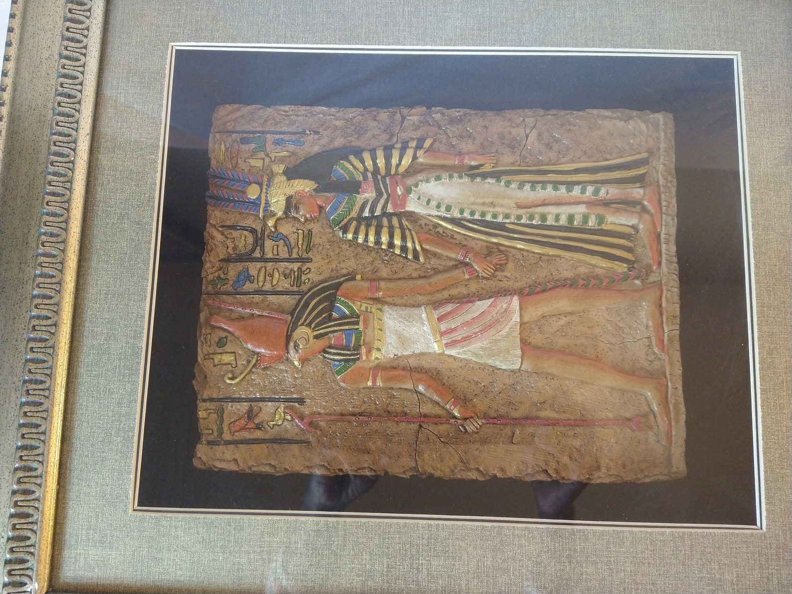 Large Vintage Egyptian Art Framed Inside Shadow Box 19X17 Etsy