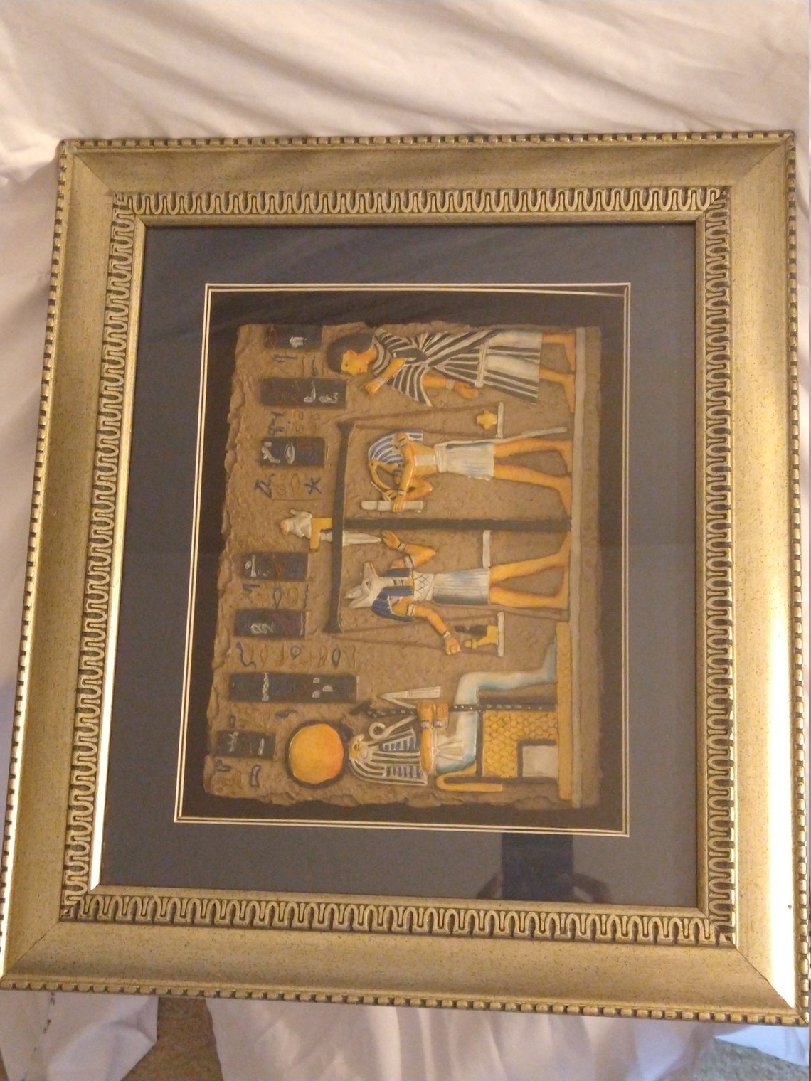 Large Vintage Egyptian Art Framed Inside Shadow Box 17X19 Etsy