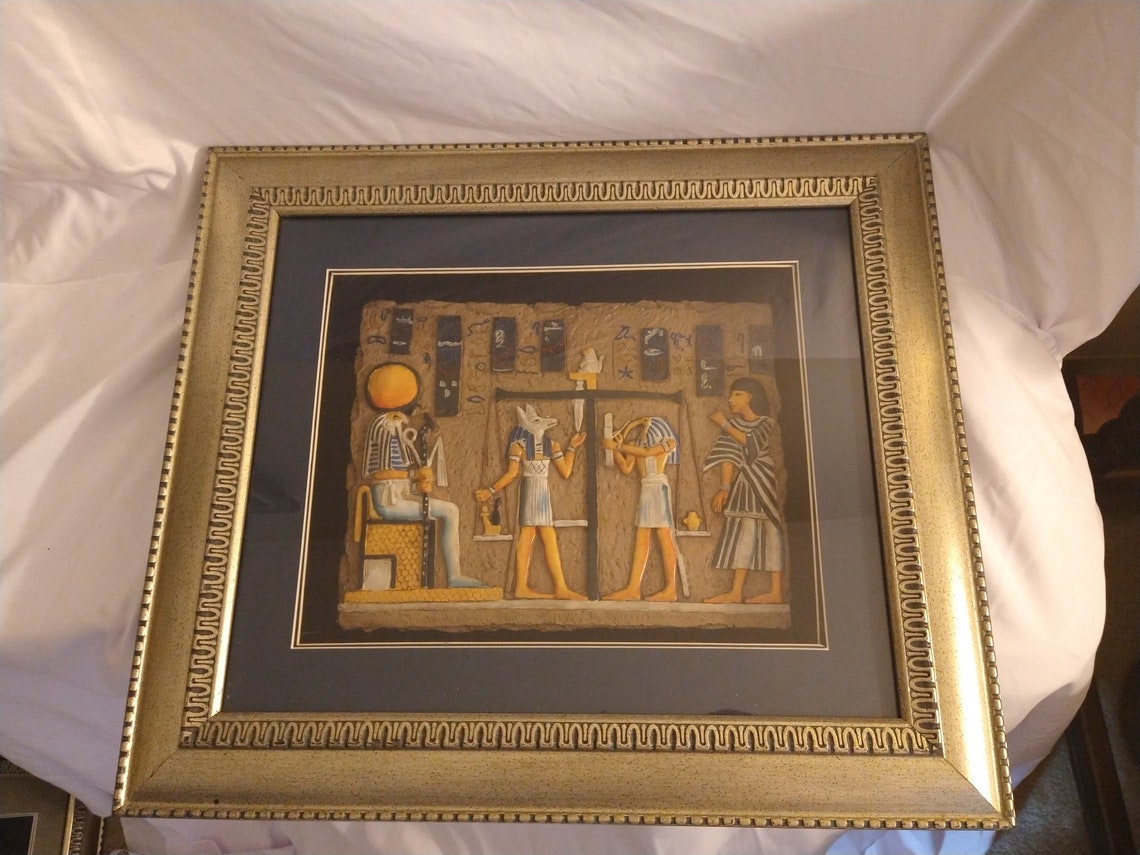 Large Vintage Egyptian Art Framed Inside Shadow Box 17X19 Etsy