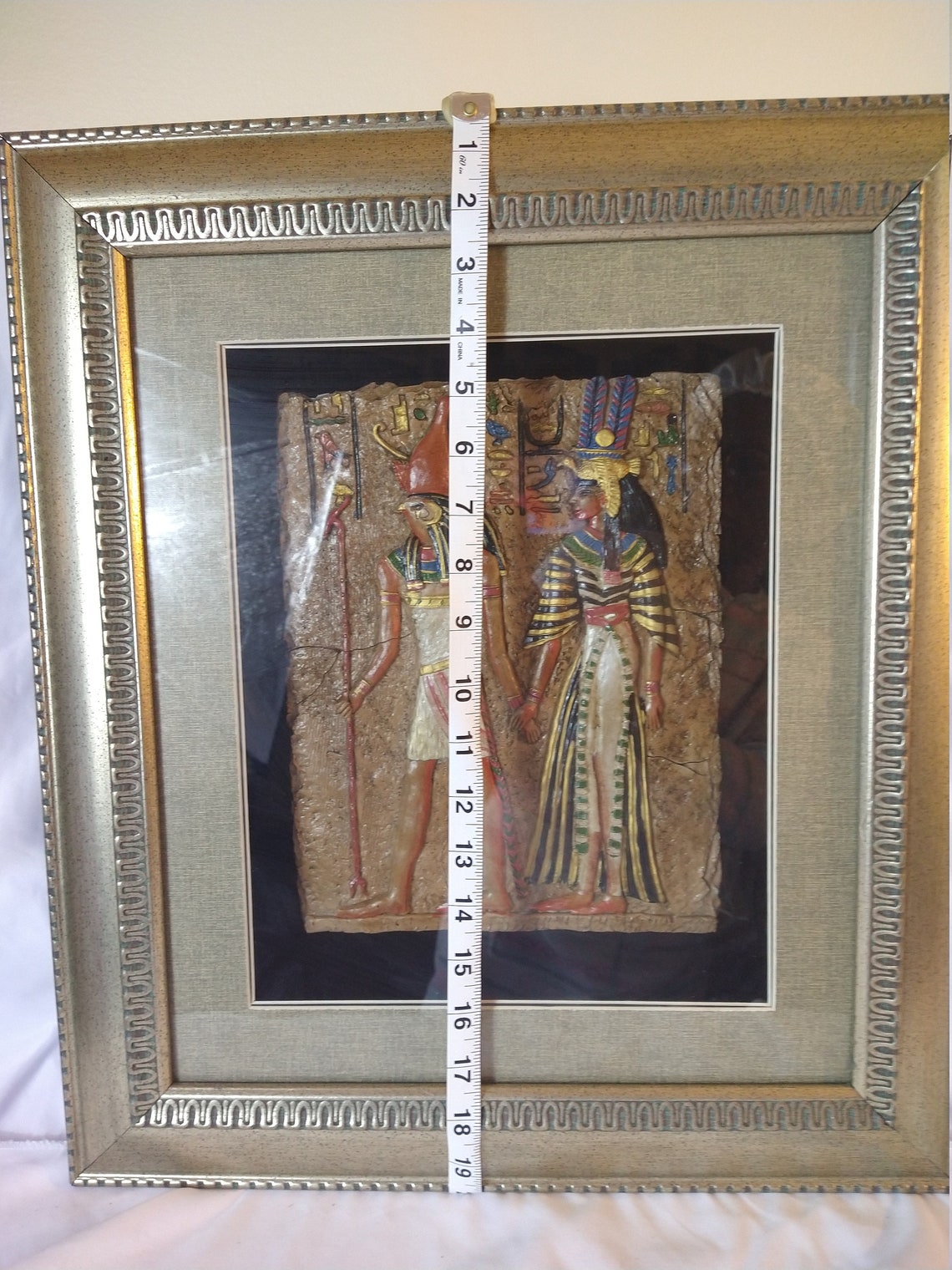 Large Vintage Egyptian Art Framed Inside Shadow Box 19X17 Etsy