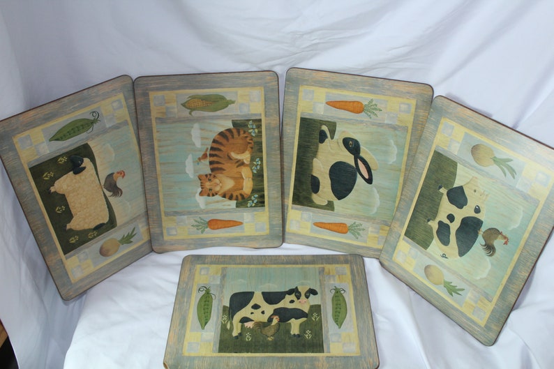 5 Pimpernel Placemats Mary Peckingham Farm animals Cow Cat Pig Etsy